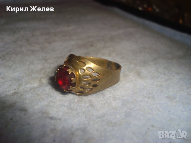 СТАРИНЕН МЕСИНГОВ АЖУРЕН МАЙСТОРСКИ СКЪПОЦЕНЕН ПРЪСТЕН с ГОЛЯМ ЮВЕЛИРНО ФАСЕТИРАН ГРАНАТ 27156, снимка 11 - Антикварни и старинни предмети - 36772038