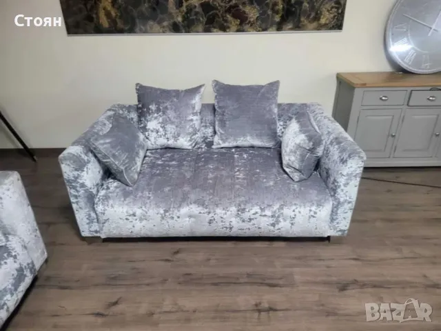 Сиви плюшени дивани от плат тройка и двойка, снимка 11 - Дивани и мека мебел - 48620796