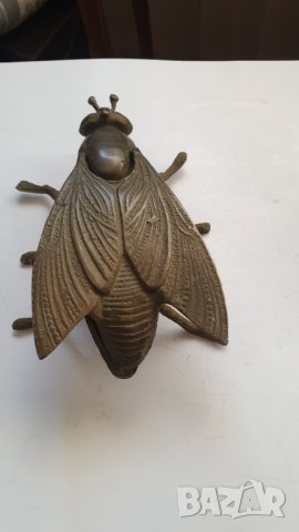 Голяма бронзова муха - пепелник-19см, снимка 7 - Антикварни и старинни предмети - 42563466