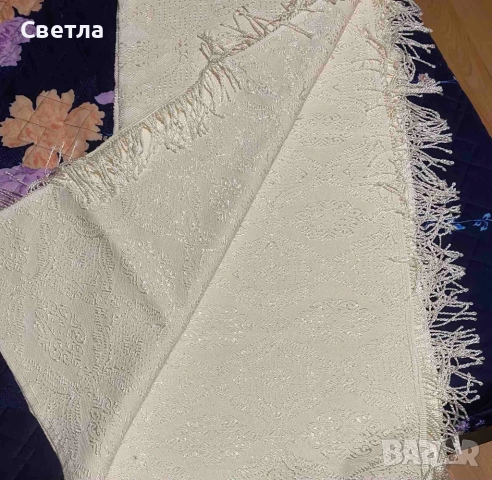 Шалте 2 бр, 1.Произход Египет-египетски памук,бяло/бледо жълто и 2.Шалте, памук и коприна, бяло, снимка 5 - Покривки за легло - 51532053