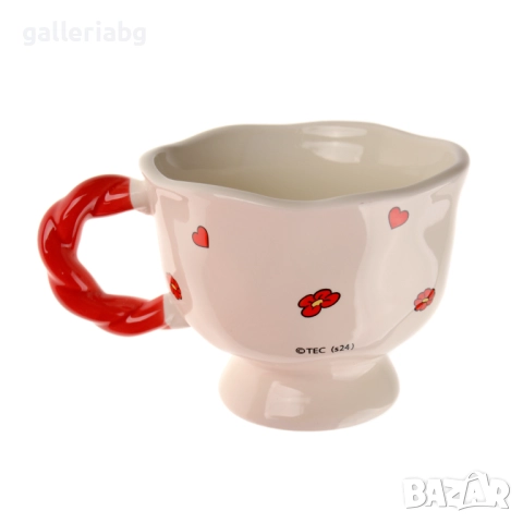 Керамична чаша Tom & Jerry – ретро дизайн с червена дръжка, 200 мл, снимка 2 - Чаши - 52672470