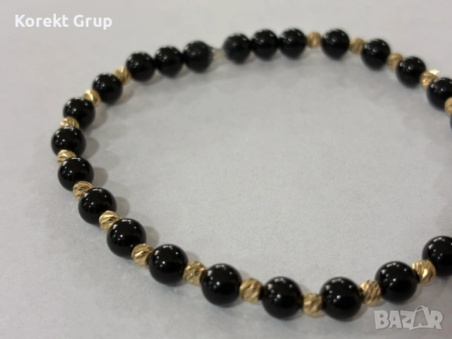 Гривна с мъниста 14к злато, снимка 3 - Гривни - 54122024