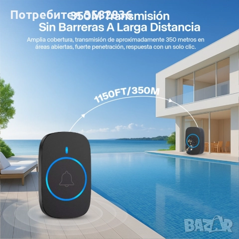 Висококачествен безжичен звънец — идеален за къща, апартамент, гараж, входна врата офис, снимка 4 - Други стоки за дома - 52579208