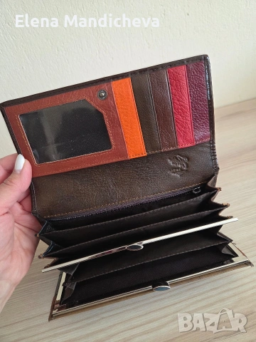 Дамски портфейл от многоцветни парчета естествена кожа с монетник 3 отделения за банкноти карти, снимка 3 - Портфейли, портмонета - 54017133