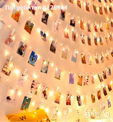 Коледен LED светещ гирлянд за сватба 2 м с 20 прозрачни щипки, топла светлина