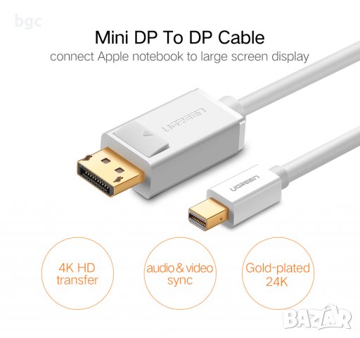 НОВ КАБЕЛ Thunderbolt Mini Displayport към DisplayPort Кабелен адаптер Mini DP към DP конвер, снимка 1 - Друга електроника - 39756208