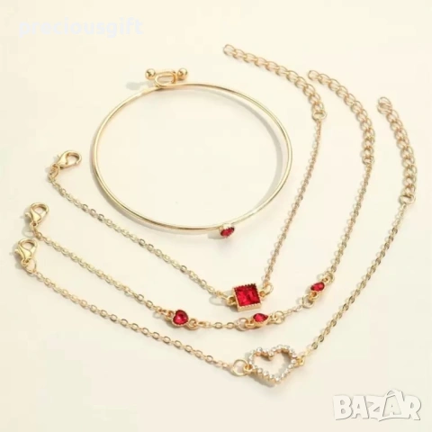Комплект бижута - 5 броя гривни, налични в червен и син цвят, снимка 3 - Гривни - 53071250