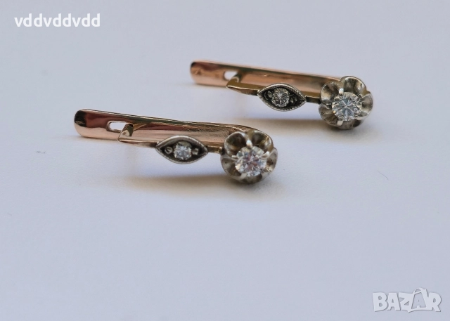 СССР златни обеци с Якутски Диаманти , снимка 7 - Обеци - 51813351