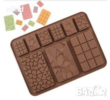 микс шоколад шоколадов блок парченца различни текстури силиконов молд форма фондан гипс смола, снимка 2 - Форми - 35495478