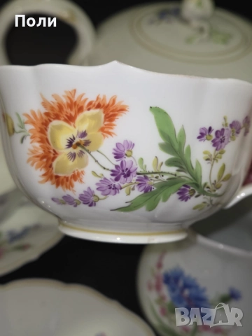 Сервиз за чай "Цветни букети" Meissen, 1930 г., снимка 6 - Антикварни и старинни предмети - 52211286