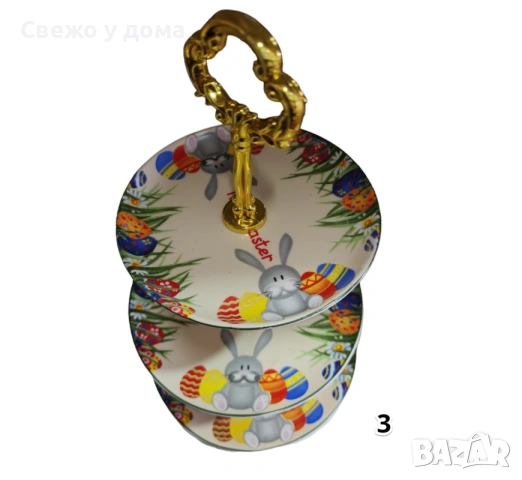 Великденско плато на 3 нива зайче с великденско яйце. Диаметър: 14,18,20см, снимка 3 - Декорация за дома - 54078955