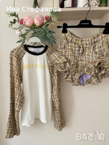 букле  елегантен оригинален сет комплект от две части блуза и къси панталони къдрици Natasha Zinko, снимка 8 - Костюми - 44922473