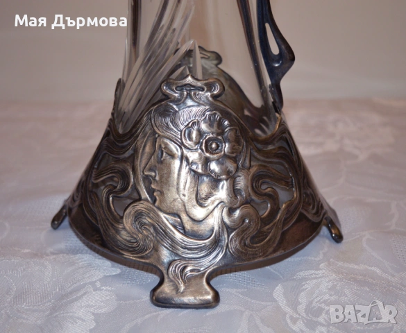  СТАРИННА каничка за вино СЕЦИСИОН СРЕБРО 800 проба, снимка 5 - Антикварни и старинни предмети - 54169179