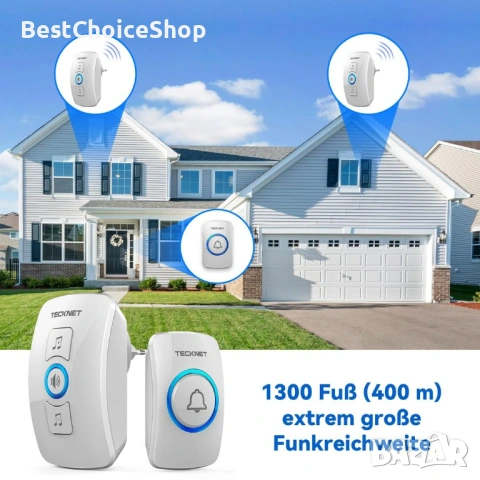 TECKNET Безжичен звънец IP65 Водоустойчив 60 мелодии 5 нива на звука, снимка 7 - Други - 53119081