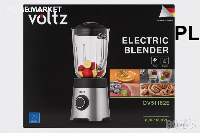 Блендер Oliver Voltz OV51162E, 800-1000W, 2 скорости + Pulse, стъклена кана 1.5L, Инокс Описание: Бл, снимка 2 - Блендери - 52380222
