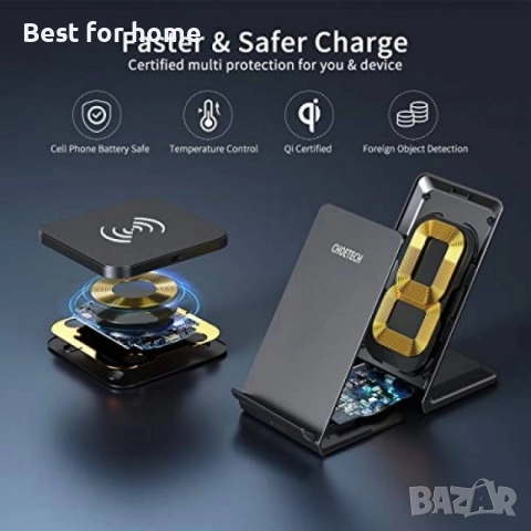 CHOETECH  Qi 10W/7.5W бърза безжична зарядна стойка и подложка , снимка 7 - Безжични зарядни - 51770345