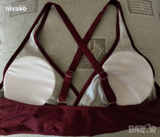 Продавам ново дамско горнище, бански XL, цвят бордо, кръстосани на гърба презрамки., снимка 4 - Бански костюми - 51574271