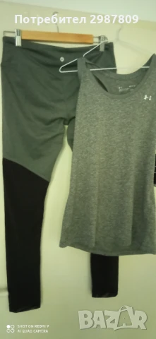 Дамски Спортен комплект 2 части Клин + Потник Сив / Черен размер М, снимка 2 - Спортни екипи - 50799921