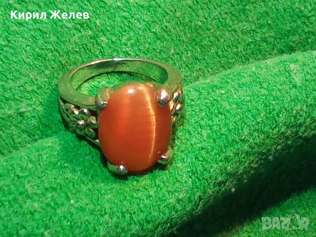 СРЕБРИСТ СТИЛНО ОРНАМЕНТИРАН ДАМСКИ АРТ ДЕКО ПРЪСТЕН с РОЗОВО КОТЕШКО ОКО 16727