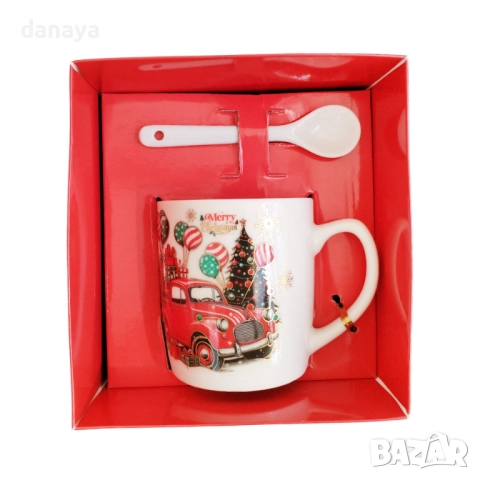 6241 Коледна чаша с ретро автомобил и елха Перфектен подарък за Коледа, снимка 8 - Чаши - 52152174