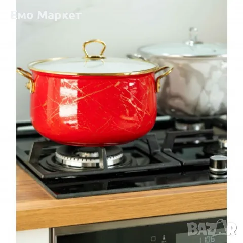 Тенджера Goldmann GM 8017-26R, 26x16см.\8.5л., Емайл, Индукция, Червена, снимка 4 - Съдове за готвене - 49412923
