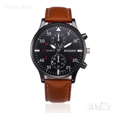Спортно-елегантен мъжки часовник с кожена каишка и кварцов механизъм . 2 цвята, снимка 11 - Мъжки - 52046711