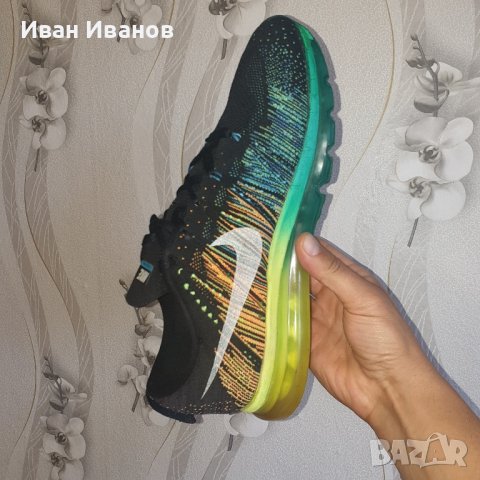 маратонки  Nike Flyknit Air Max Black Turbo Green Volt Mens номер 45,5-46, снимка 10 - Маратонки - 40569218