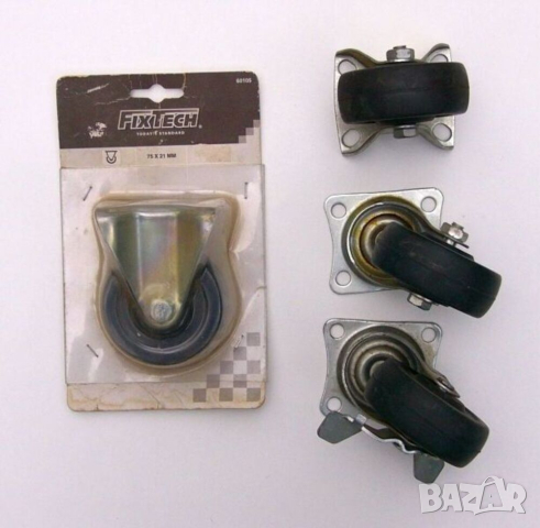 Нови К-т PP Ходови КОЛЕЛА Ø72 x 93 мм Фиксирани Въртящи Спирачка с Планки Главини Оси Лагери БАРТЕР, снимка 2 - Друго търговско оборудване - 44686153