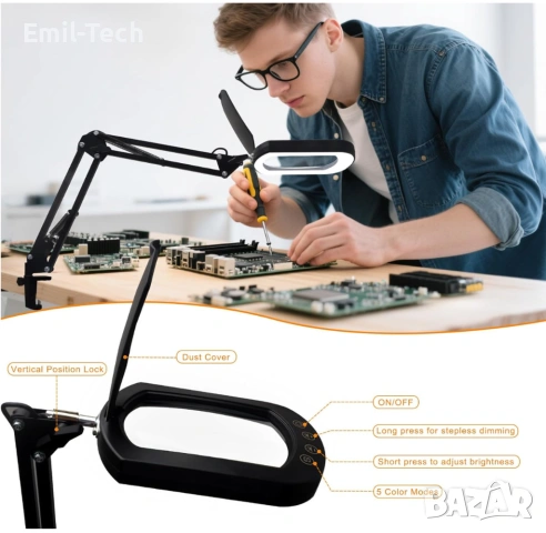 LED лампа с лупа 10X – нова, за маникюр, козметика и прецизна работа, снимка 5 - Лед осветление - 53966285