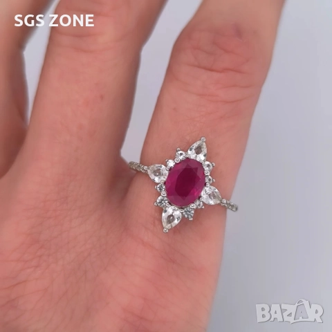 сребърен пръстен с РУБИНИ, САПФИРИ и ИЗУМРУДИ, снимка 3 - Пръстени - 51759879