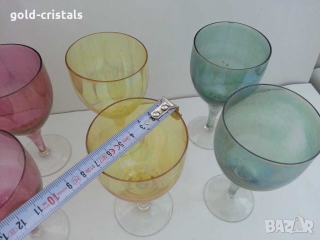 Стари стъклени чаши цветни за вино , снимка 2 - Антикварни и старинни предмети - 30064426
