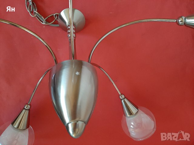 Качествена Лампа Полилей Инокс за Таван с 5 Стъкла/Камбанки , снимка 6 - Лампи за таван - 39177429
