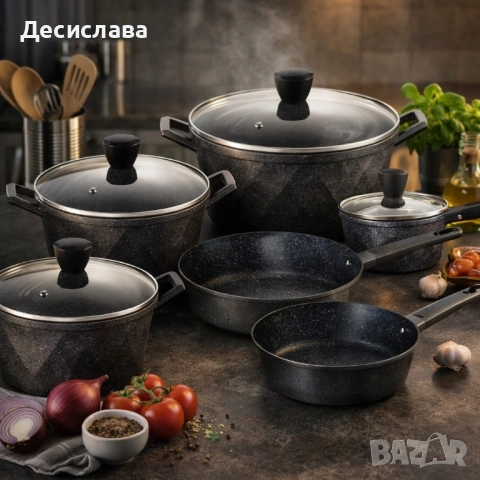 Премиум комплект съдове за готвене 12 части с мраморно покритие Cheffinger, снимка 6 - Съдове за готвене - 53136239