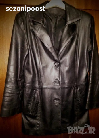 💜Дамско дълго кожено сако от естествена кожа-Л,ХЛ,2ХЛ💜