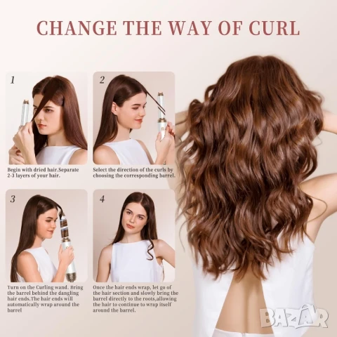 Стилизатор за коса 6в1 - йонен сешоар, изправяне, въздушна маша за къдрици, снимка 7 - Сешоари - 51261422