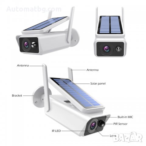 Соларна безжична WIFI IP камера Automat, 1080P HD, 2 антени Водоустойчива система за видеонаблюдение, снимка 5 - IP камери - 30248434