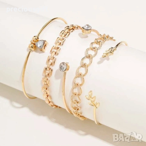 Комплект бижута - 5 броя гривни, налични в цвят злато и сребро, снимка 3 - Гривни - 53083802