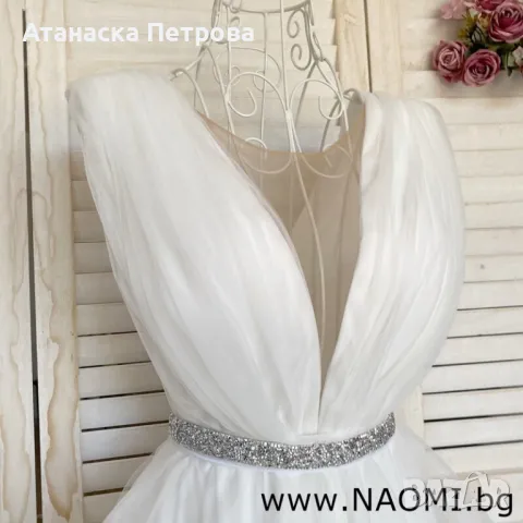 Бяла къса рокля за коктейл, сватба, моминско парти или кръщене., снимка 3 - Рокли - 50260731