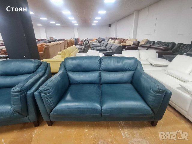 Петролено сини кожени дивани две двойки - естествена кожа, снимка 11 - Дивани и мека мебел - 39945164