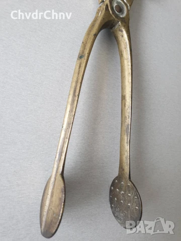 бронзови щипки за въглища 30см/стари метални клещи за камина-печка, снимка 3 - Антикварни и старинни предмети - 50895550