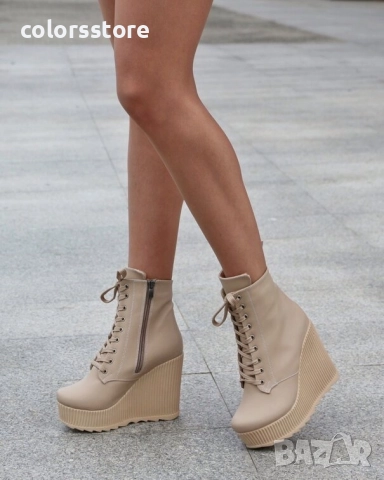 Боти на платформа - бежова кожа - NO6 , снимка 3 - Дамски боти - 51740371
