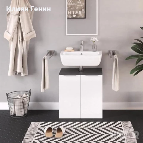 Шкаф за мивка Vicco Otis, бяло/антрацит с висок гланц, снимка 2 - Шкафове - 50556709