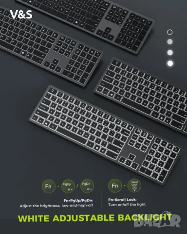 безжична комбинация от клавиатура и мишка с подсветка, 2.4G USB безшумна клавиатура и мишка, акумула, снимка 4 - Клавиатури и мишки - 47955697