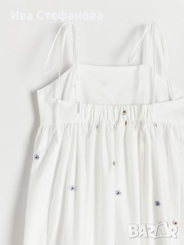 Памучна бяла дълга рокля с бродирани акценти теменушки, снимка 5 - Рокли - 42305804