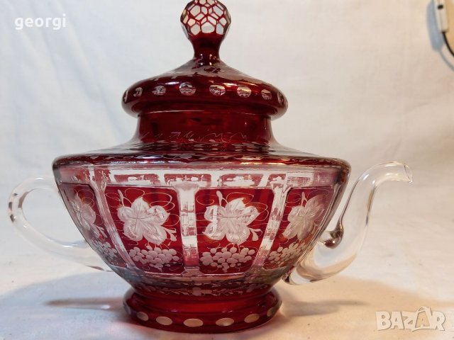 Кристален чайник рубинен кристал  Bohemia 