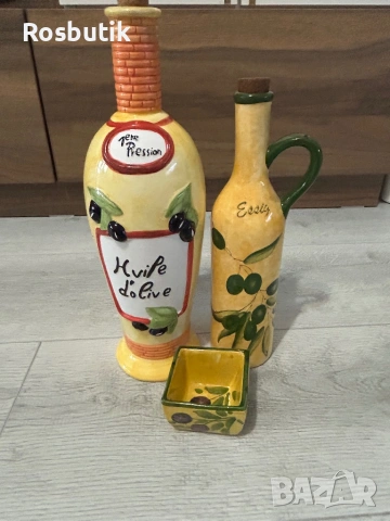 Италиански Керамичен  комплект за зехтин и маслини , снимка 5 - Аксесоари за кухня - 53323122