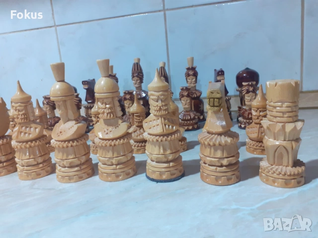 Стари руски - съветски фигури за шах дърворезба с кутия, снимка 3 - Антикварни и старинни предмети - 53353812