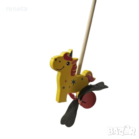 Играчка Кон, За бутане, Дървена,Жълт