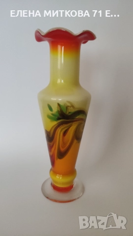 Красива многоцветна ваза от художествено стъкло-ръчна изработка, снимка 3 - Вази - 51704859
