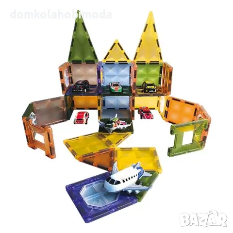 Магнитен конструктор с писта за коли, 72 части